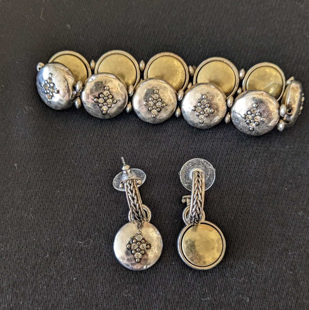 Chico's reversible Silvertone/Goldtone Bracelet and Pierced Earring Set